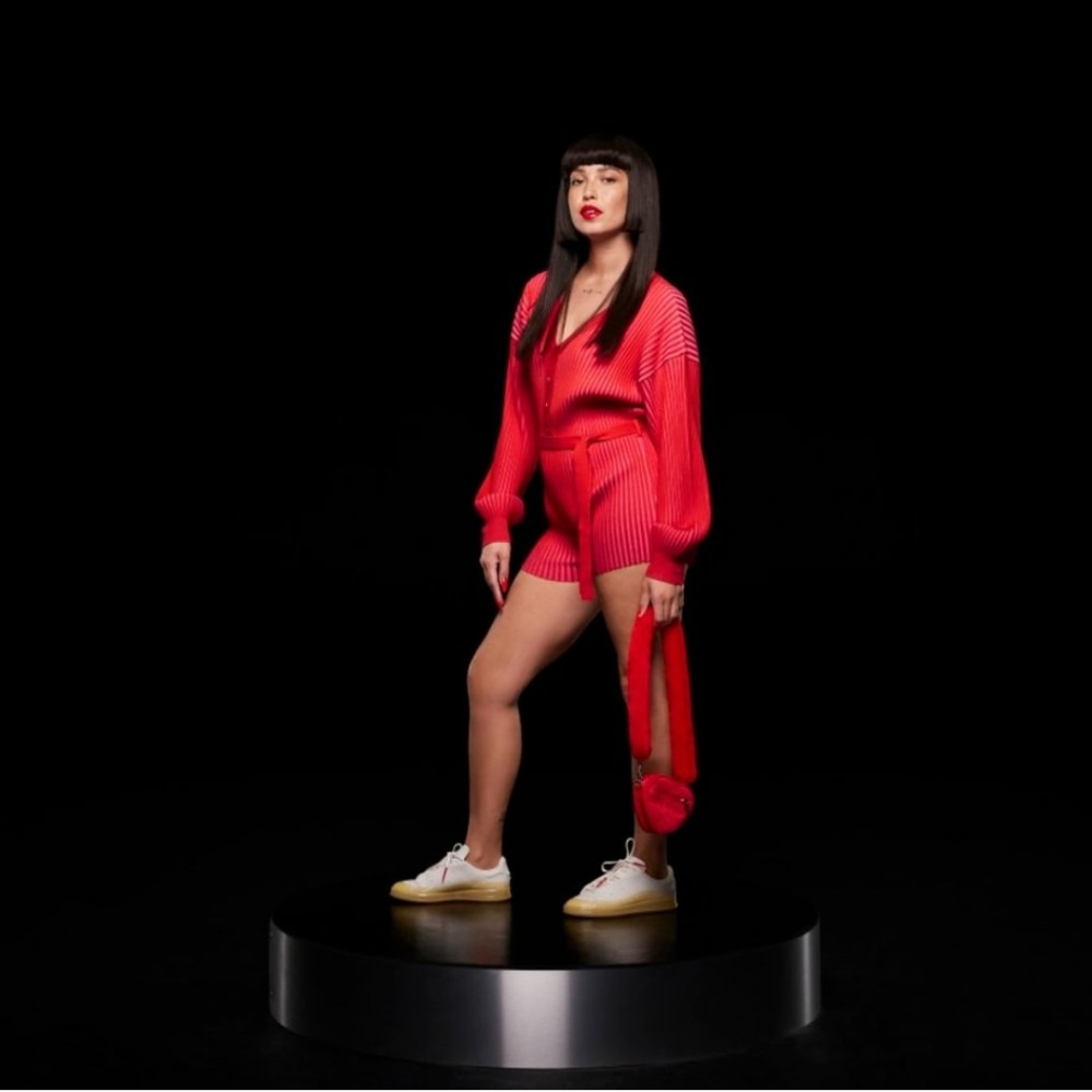 Adidas X Ivy Park Limited Edition Red Rib Knit Cardigan Romper L Sporty Chic